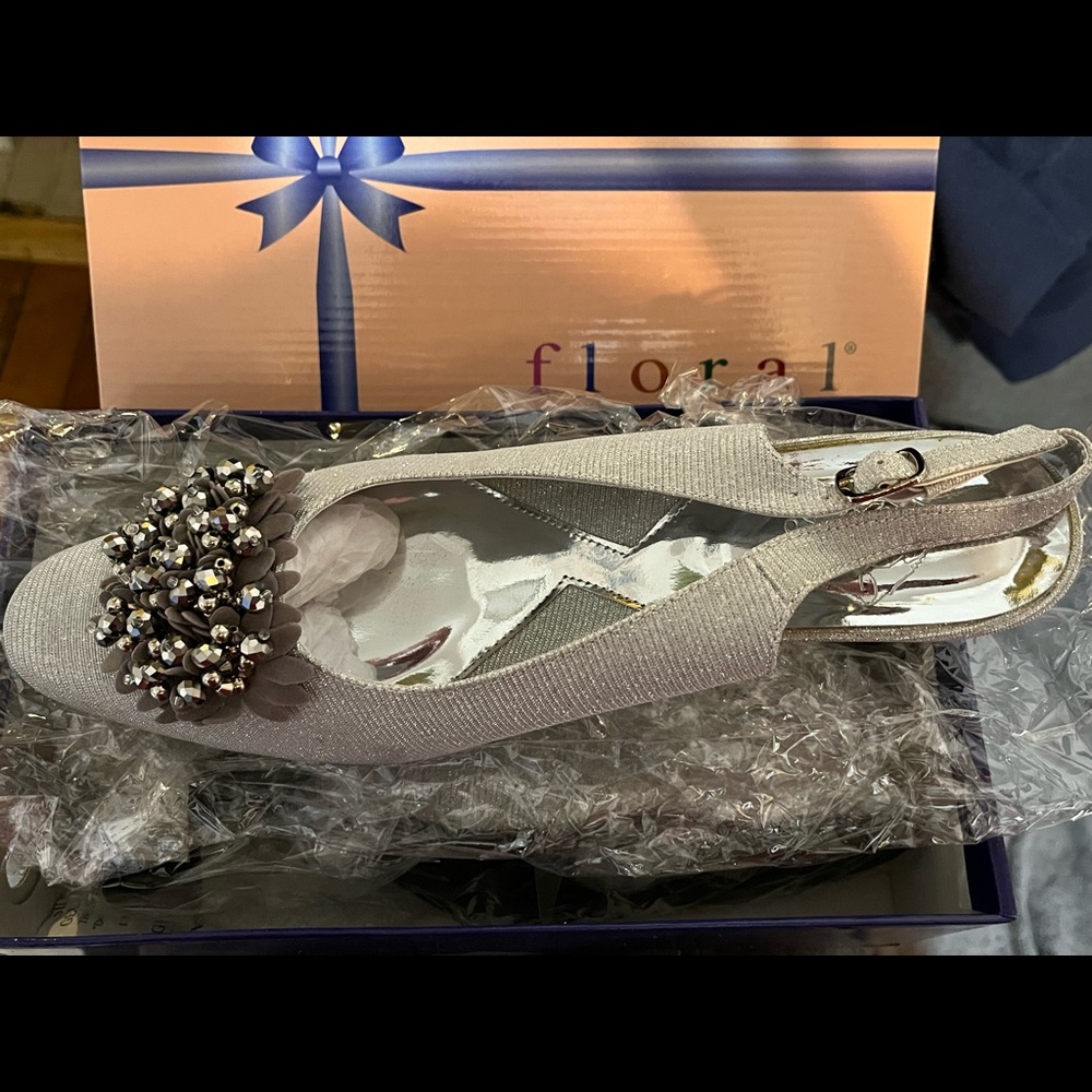 Floral sling back dress show wide width